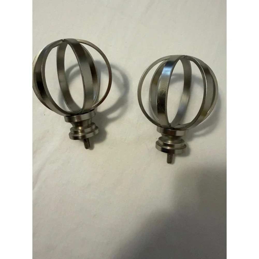 Brushed Nickel Sphere Cage Curtain Rod Finials Set of 2 Silver Metal Orb Modern
